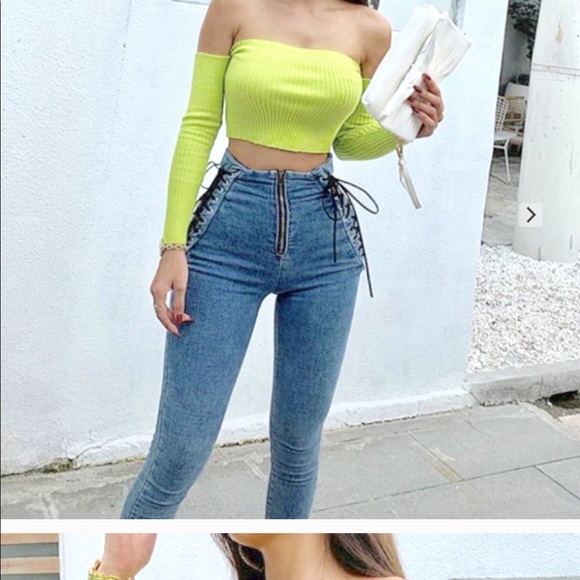 High Waisted size Lace up Jeans - Picture 6 of 6